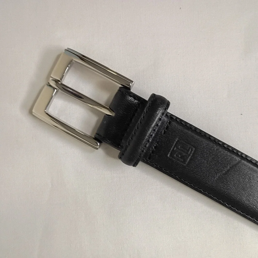 Lauren Ralph Lauren Dress Belt Size 42 Solid Black Leather Silver Buckle 1